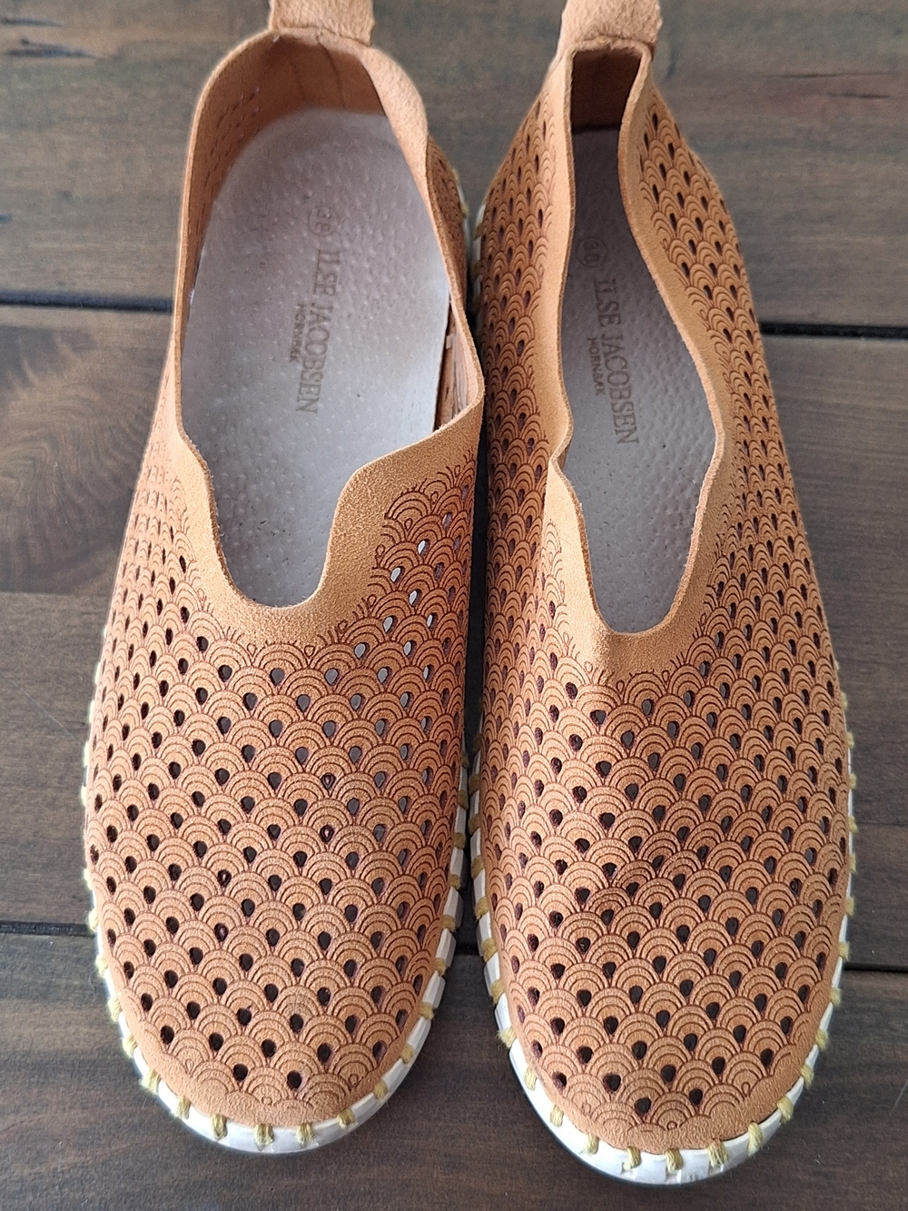 Ilse Jacobsen Perforated Slip-On Flats in Tan